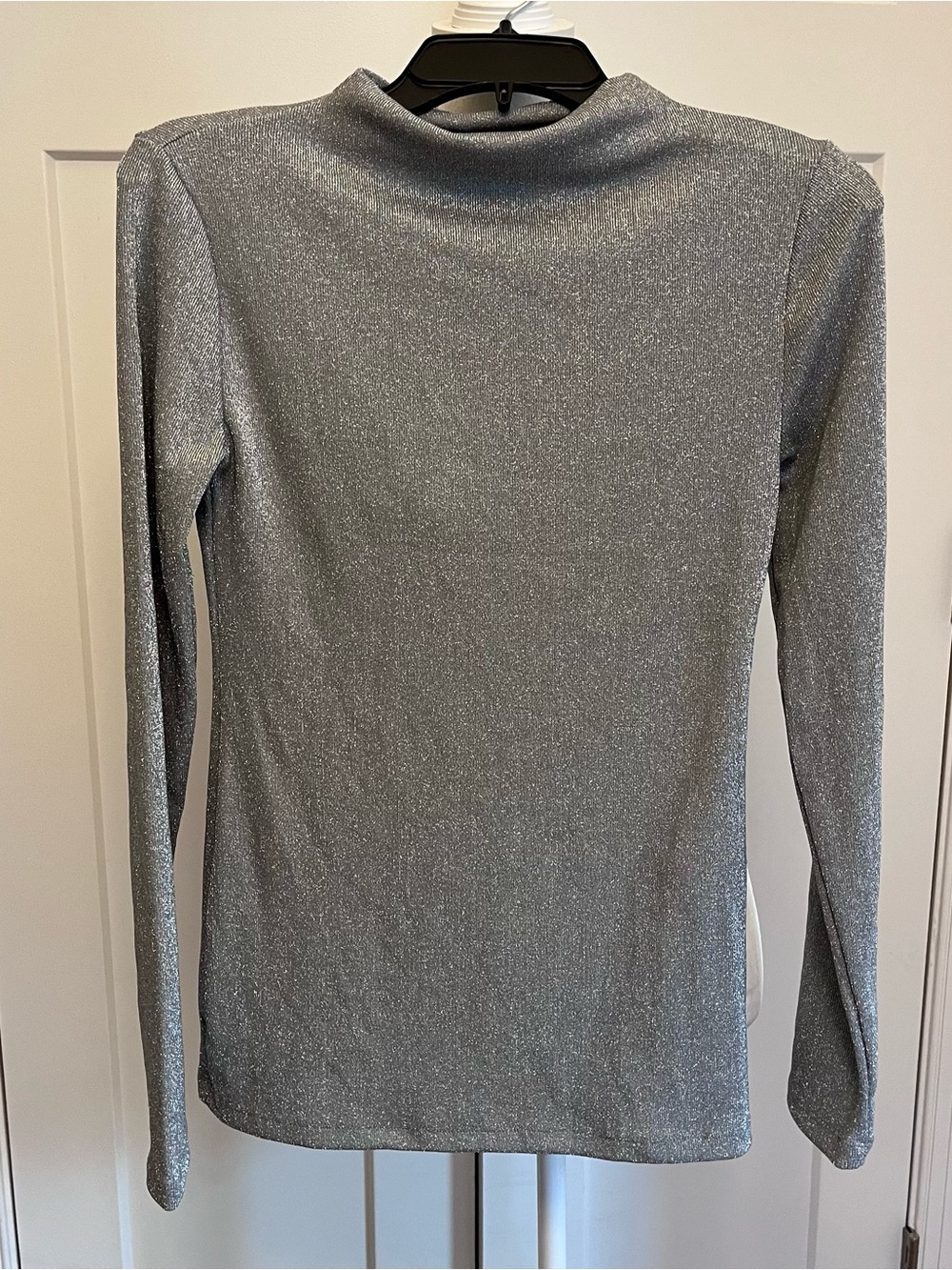 Zara Silver Metallic Long-Sleeve Mock Neck Top